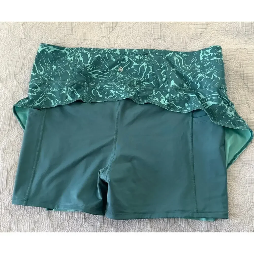 Athleta Ace Printed Tennis Pickleball Skort 2X Teal Blue Ripple Print Pull On